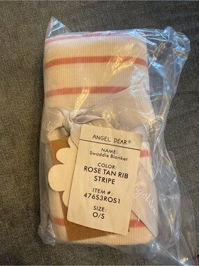 Angel Dear Rose Tan Rib Stripe Swaddle Blanket - Cream with Rose/Tan Stripes